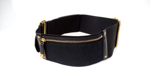 Christian Dior Black Calfskin & Elastic Saddle Belt