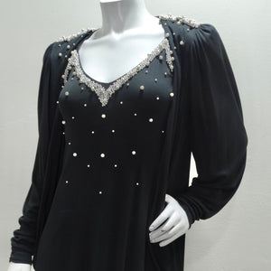 1980s Black Pearl Beaded Maxi Dress and Cardigan Set