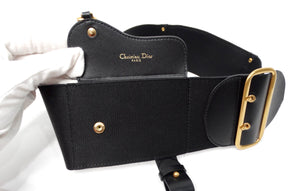 Christian Dior Black Calfskin & Elastic Saddle Belt