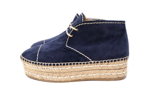 Prada Navy Blue Suede Platform Espadrille Ankle Boots