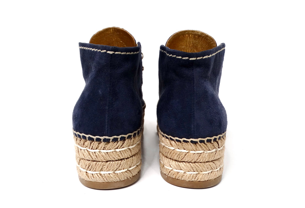 Prada Navy Blue Suede Platform Espadrille Ankle Boots