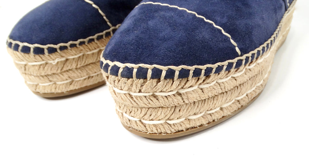 Prada Navy Blue Suede Platform Espadrille Ankle Boots