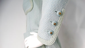 1993 Chanel Mint Pastel Blue Tweed Jacket With Interlocking CC Logo Buttons