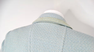 1993 Chanel Mint Pastel Blue Tweed Jacket With Interlocking CC Logo Buttons