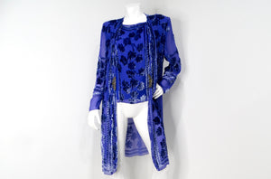 1980s Marian Clayden Electric Blue Burnt-Out Velvet Kimono