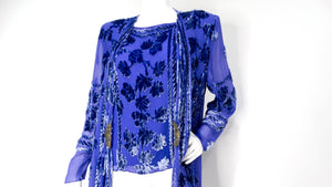 1980s Marian Clayden Electric Blue Burnt-Out Velvet Kimono