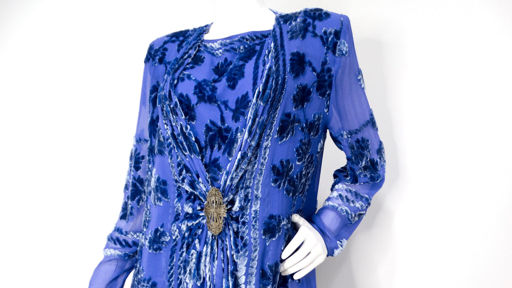 1980s Marian Clayden Electric Blue Burnt-Out Velvet Kimono