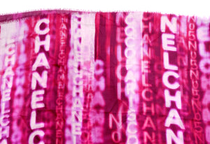 Chanel Large Logo Print Purple & Red Fringe Scarf