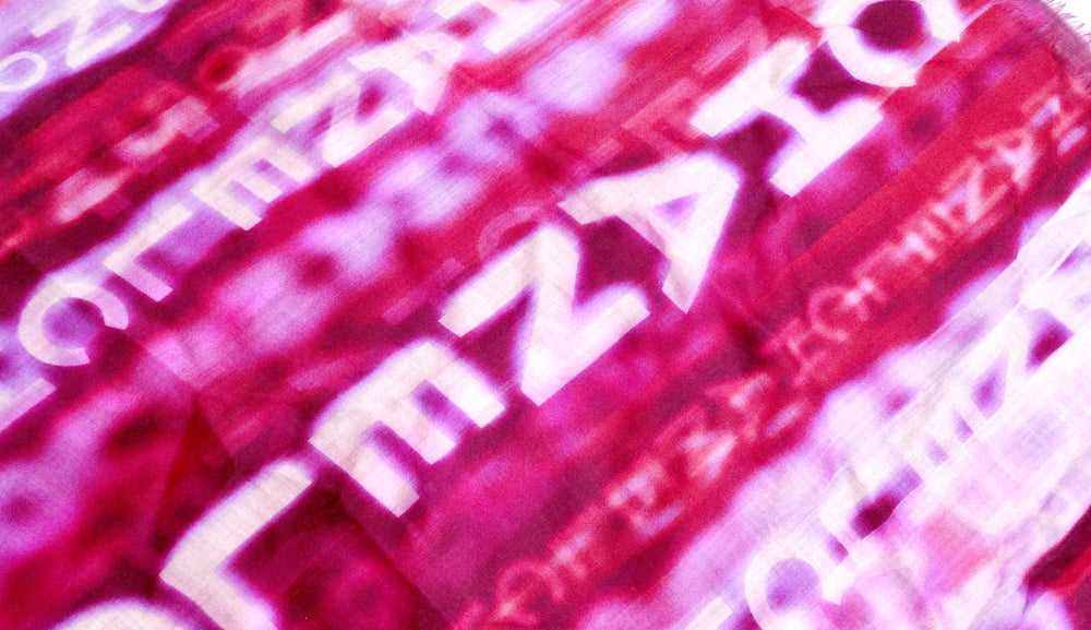 Chanel Large Logo Print Purple & Red Fringe Scarf