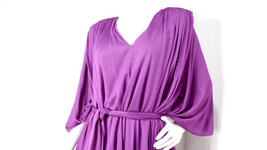 1980s Capriccio Italian Made Purple Toga Belted Dress