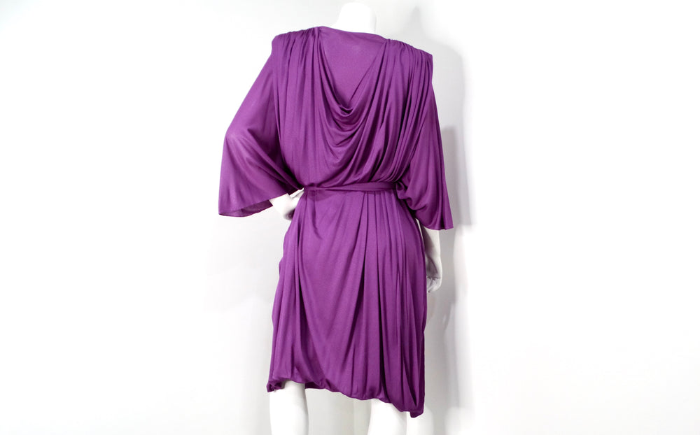 1980s Capriccio Italian Made Purple Toga Belted Dress