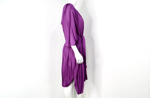 1980s Capriccio Italian Made Purple Toga Belted Dress