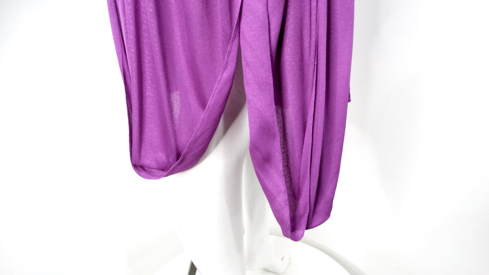 1980s Capriccio Italian Made Purple Toga Belted Dress