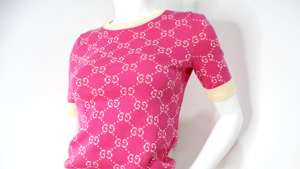 Gucci Pink GG Monogram Logo Cotton Knit Top