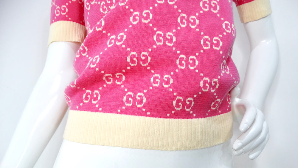 Gucci Pink GG Monogram Logo Cotton Knit Top