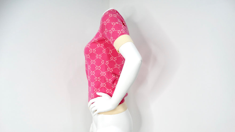 Gucci Pink GG Monogram Logo Cotton Knit Top