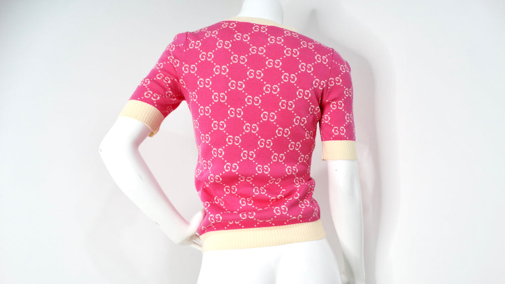 Gucci Pink GG Monogram Logo Cotton Knit Top