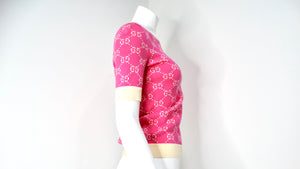 Gucci Pink GG Monogram Logo Cotton Knit Top