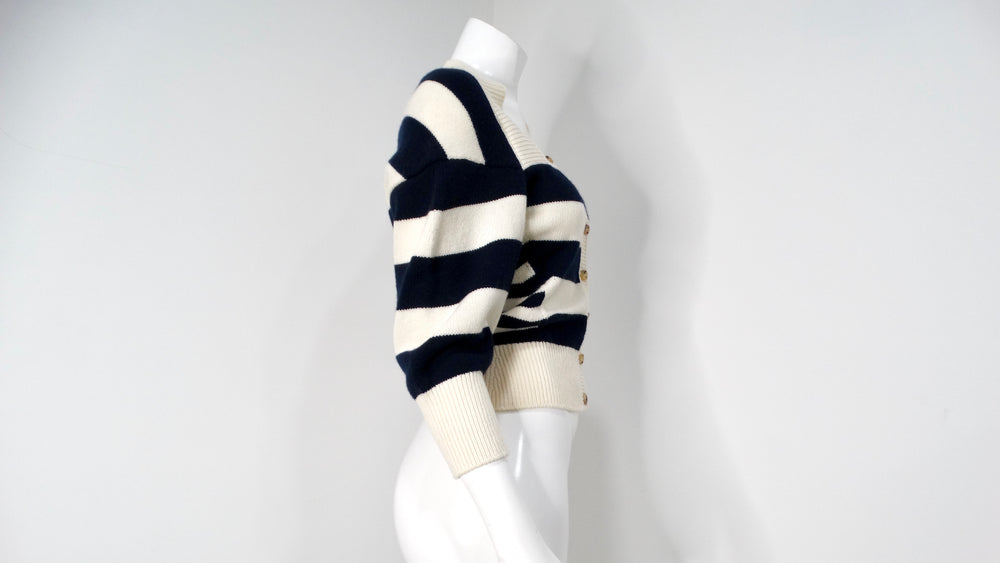 Alexander McQueen Striped Wool & Cashmere Blend Button-Up Sweater