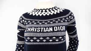 Christian Dior Navy & White Wool Cashmere Blend Knit Pullover Sweater