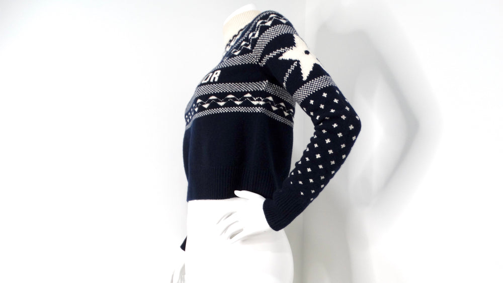 Christian Dior Navy & White Wool Cashmere Blend Knit Pullover Sweater