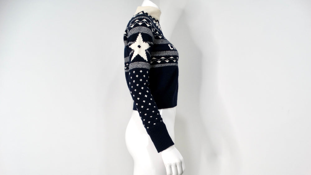 Christian Dior Navy & White Wool Cashmere Blend Knit Pullover Sweater