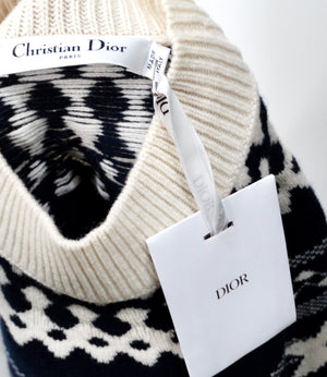 Christian Dior Navy & White Wool Cashmere Blend Knit Pullover Sweater