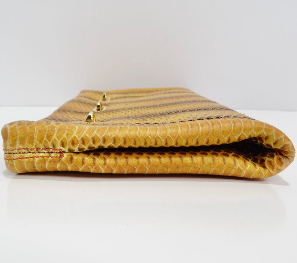VBH 1980s Yellow Snakeskin Embossed Leather Clutch