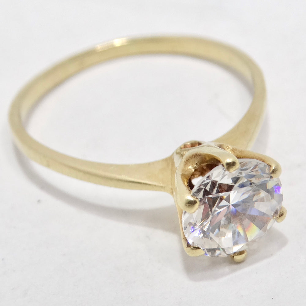 14K Yellow Gold 1980s Cubic Zirconia Engagement Ring