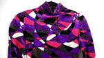 1980s Emilio Pucci Purple Geometric Print Velour High Neck Catsuit