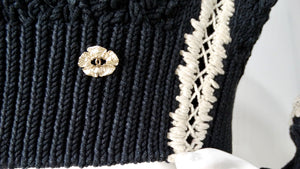 Chanel Black & White Knit Cotton & Silk Cropped Sweater