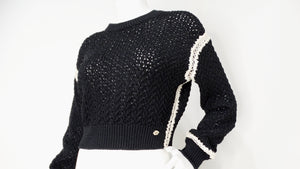 Chanel Black & White Knit Cotton & Silk Cropped Sweater