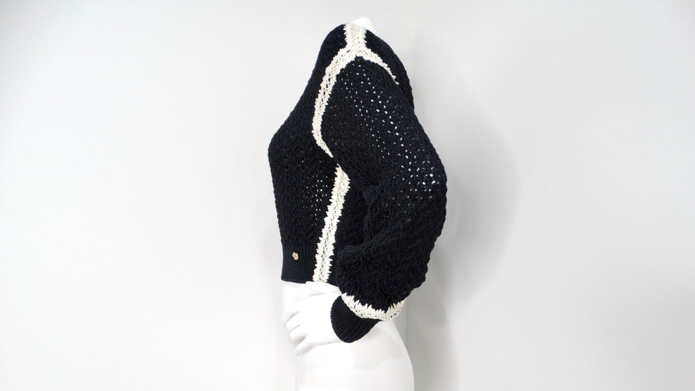 Chanel Black & White Knit Cotton & Silk Cropped Sweater