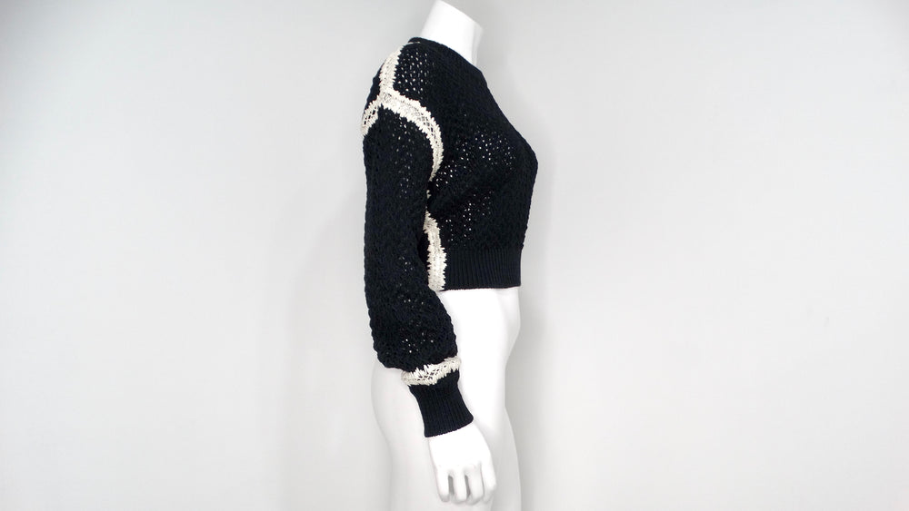 Chanel Black & White Knit Cotton & Silk Cropped Sweater