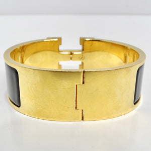 Hermes Clic Clac H Black Enamel Gold Plated Bracelet