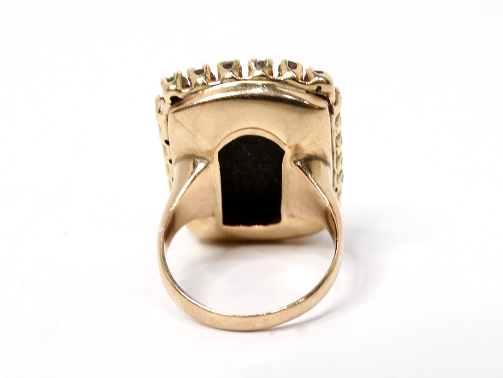 Onyx Flower Motif 24- Diamond Set 14k Yellow Gold Cocktail Ring