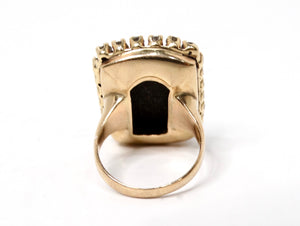 Onyx Flower Motif 24- Diamond Set 14k Yellow Gold Cocktail Ring