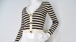 Valentino Navy, Cream & Gold Lurex Striped Rockstud Button Cropped Cardigan