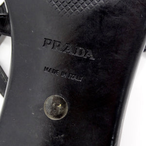 Prada Vintage Black Leather Strappy Buckle Kitten Heels
