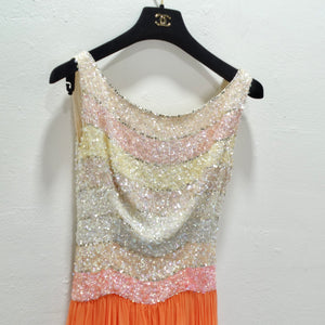1970s Halston Inspired Multicolor Sequin Gown