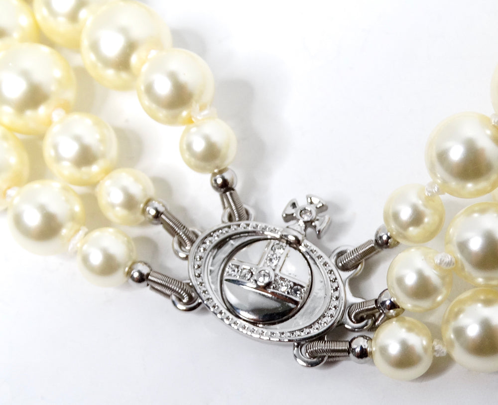 Vivienne Westwood Three-Row Costume Pearl Drop Orb Pendant Necklace