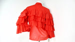 1970s Nina Ricci Orange-Red Polka Dot Tiered Ruffle Blouse