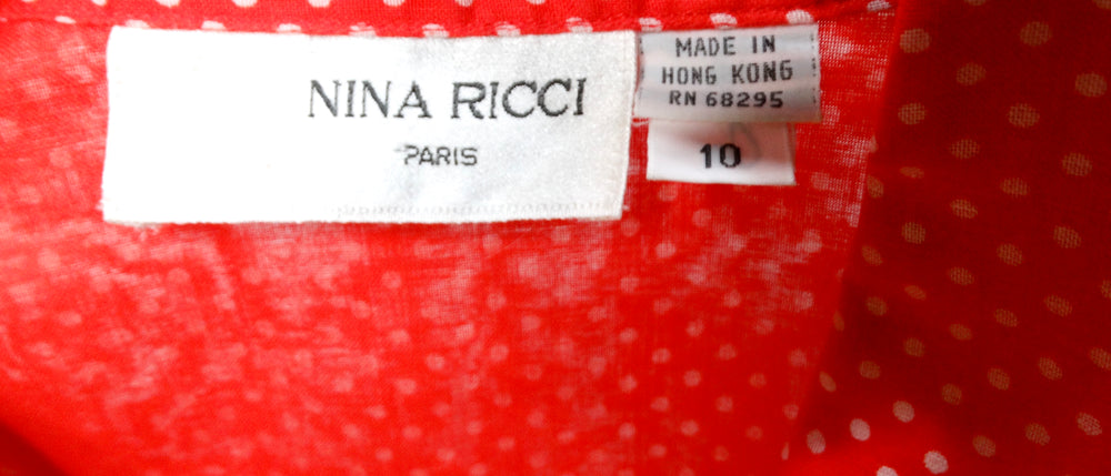 1970s Nina Ricci Orange-Red Polka Dot Tiered Ruffle Blouse