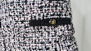 2023 Chanel Black, White & Pink Tweed Mini Skirt