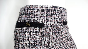 2023 Chanel Black, White & Pink Tweed Mini Skirt