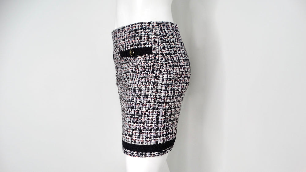 2023 Chanel Black, White & Pink Tweed Mini Skirt