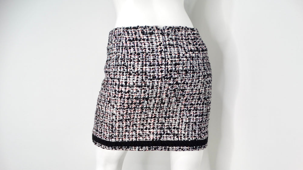 2023 Chanel Black, White & Pink Tweed Mini Skirt