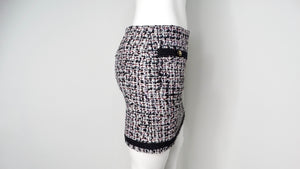 2023 Chanel Black, White & Pink Tweed Mini Skirt