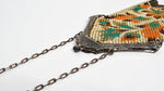 1920s Mandalian Enameled Flower Print & Silver Chain Metal Mesh Bag