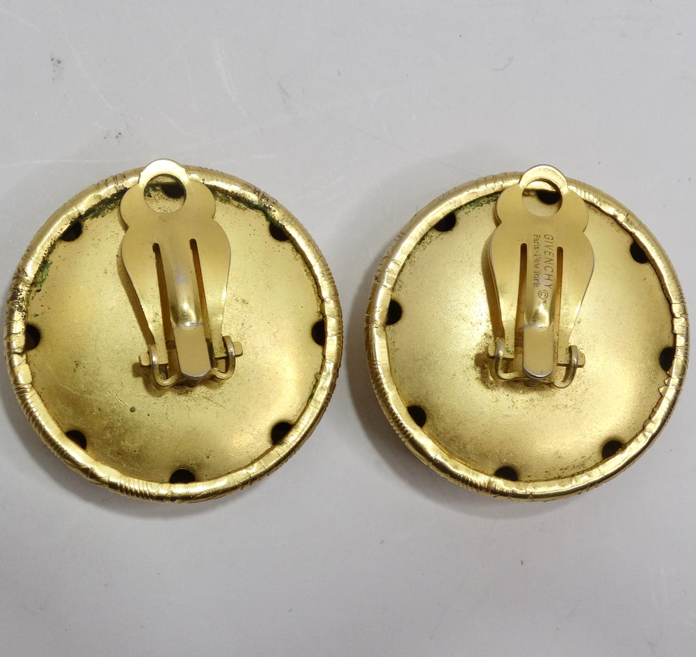 Givenchy 1980s Gold Plated Monogram Clip On Earrings